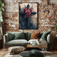 Gothic Cross With Roses Design Poster