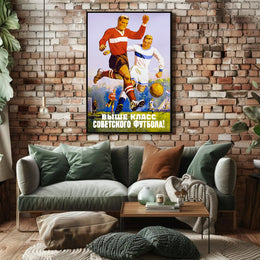 Dynamic Vintage Soviet Soccer Match Illustration Sports Poster