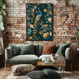 Majestic Peacock Floral Paradise Wall Art
