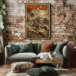 Coastal Surfing Alligator In Naples Poster Wall Art