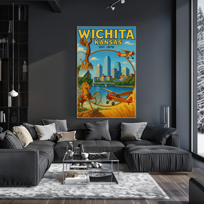 Wichita Kansas Skyline Airplane River Horse Poster Poster