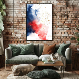 splash design in red white and blue tones Poster