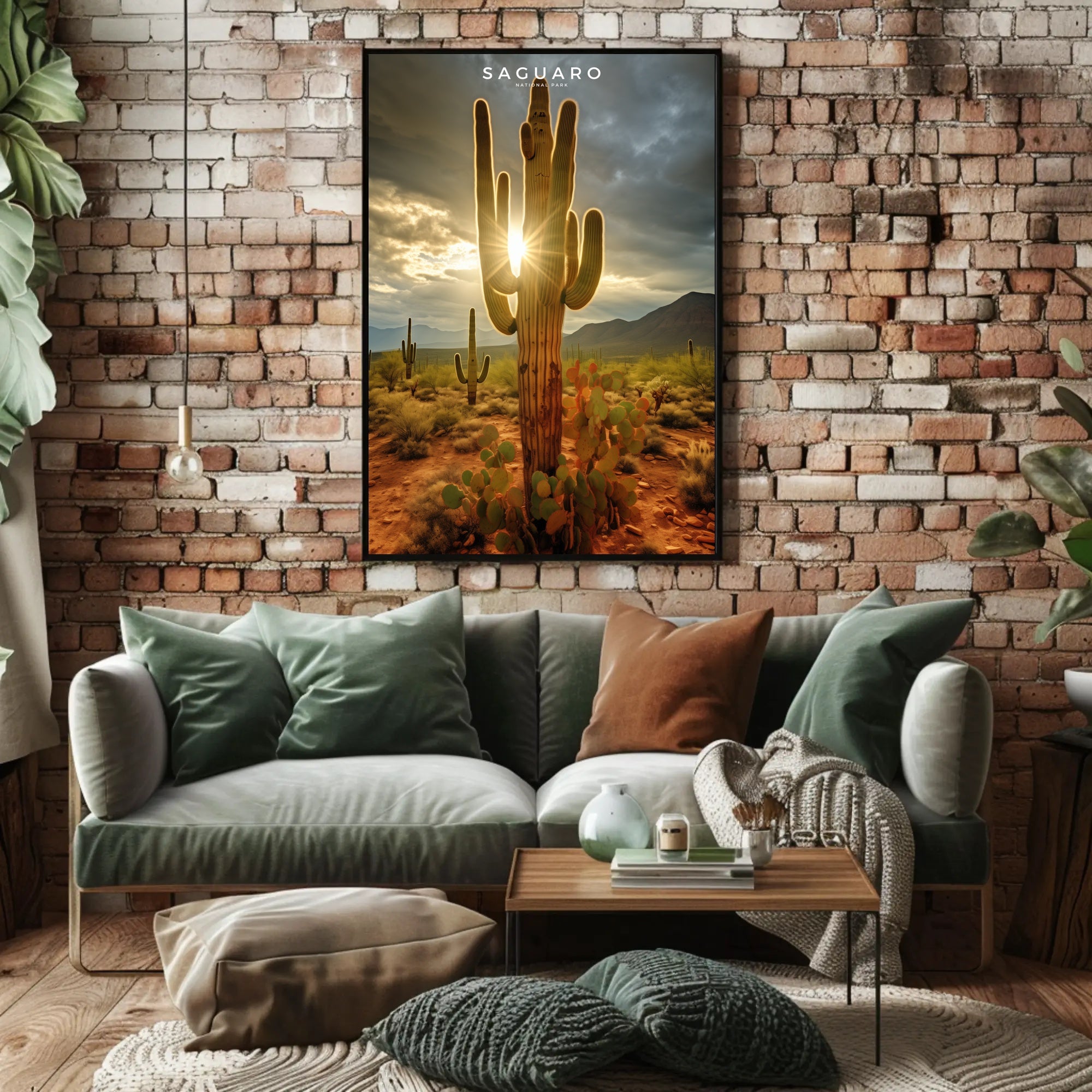 Saguaro Sunset Poster Vintage Desert Travel Print