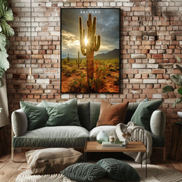 Saguaro Sunset Poster Vintage Desert Travel Print
