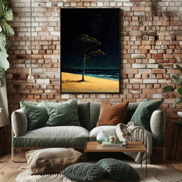 Solitary Tree Poster Starry Night Minimalist Beach