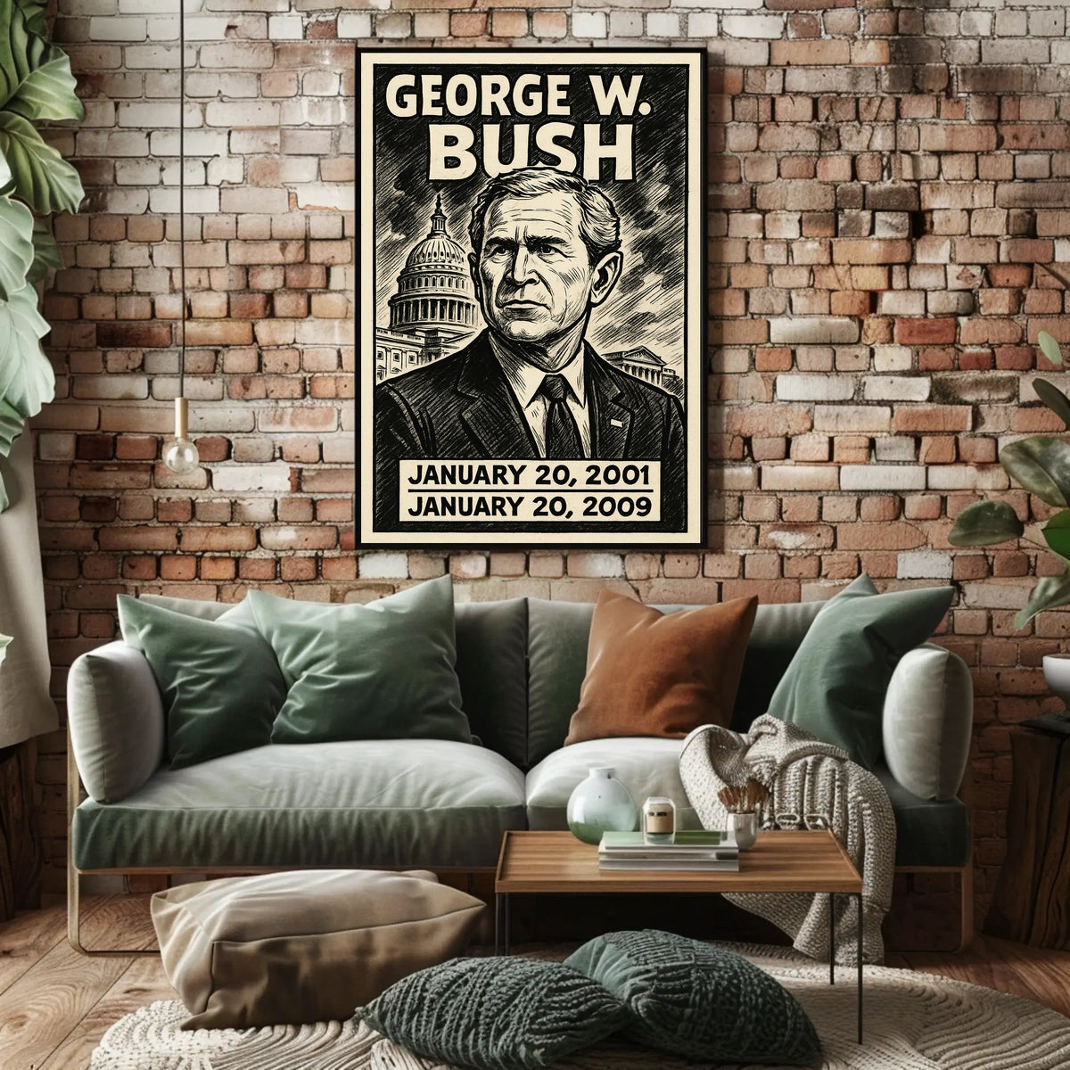 George W. Bush 43rd President of the United States B & W Comic Sketch Poster