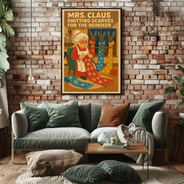 Mrs. Claus Knitting For The Reindeer Poster