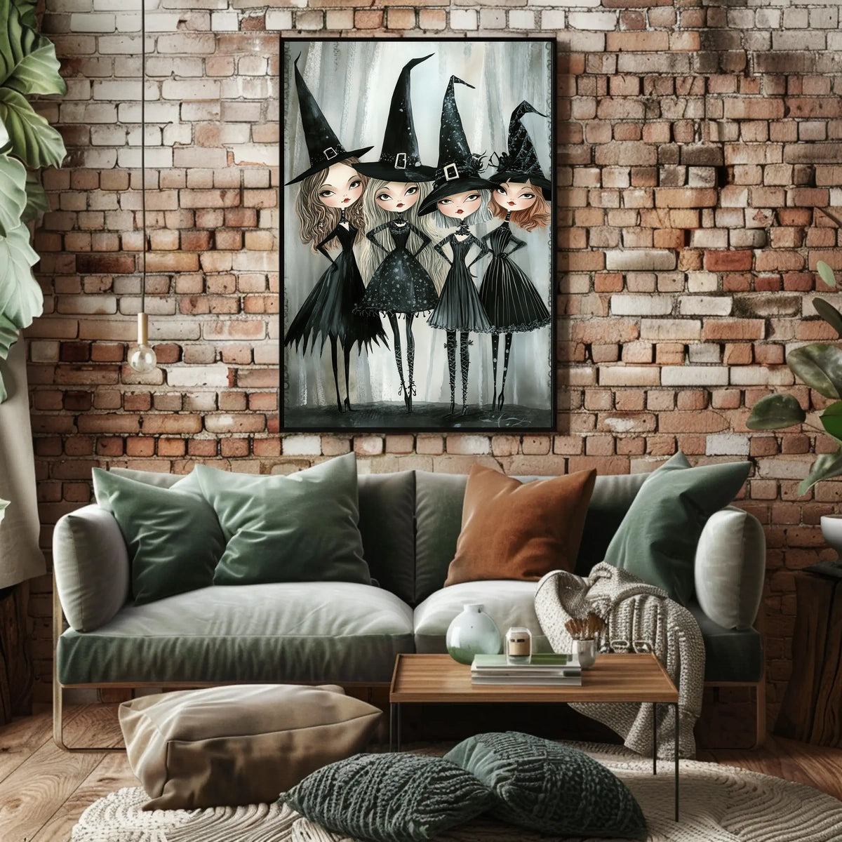 Stylized Witches Whimsical Gothic Monochromatic Poster