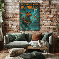 Baseball-Playing Reindeer Poster