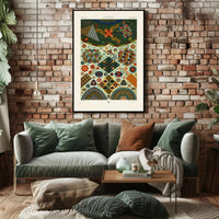 Japanese Pattern Harmony: Vibrant Geometrical and Floral Tapestry Poster