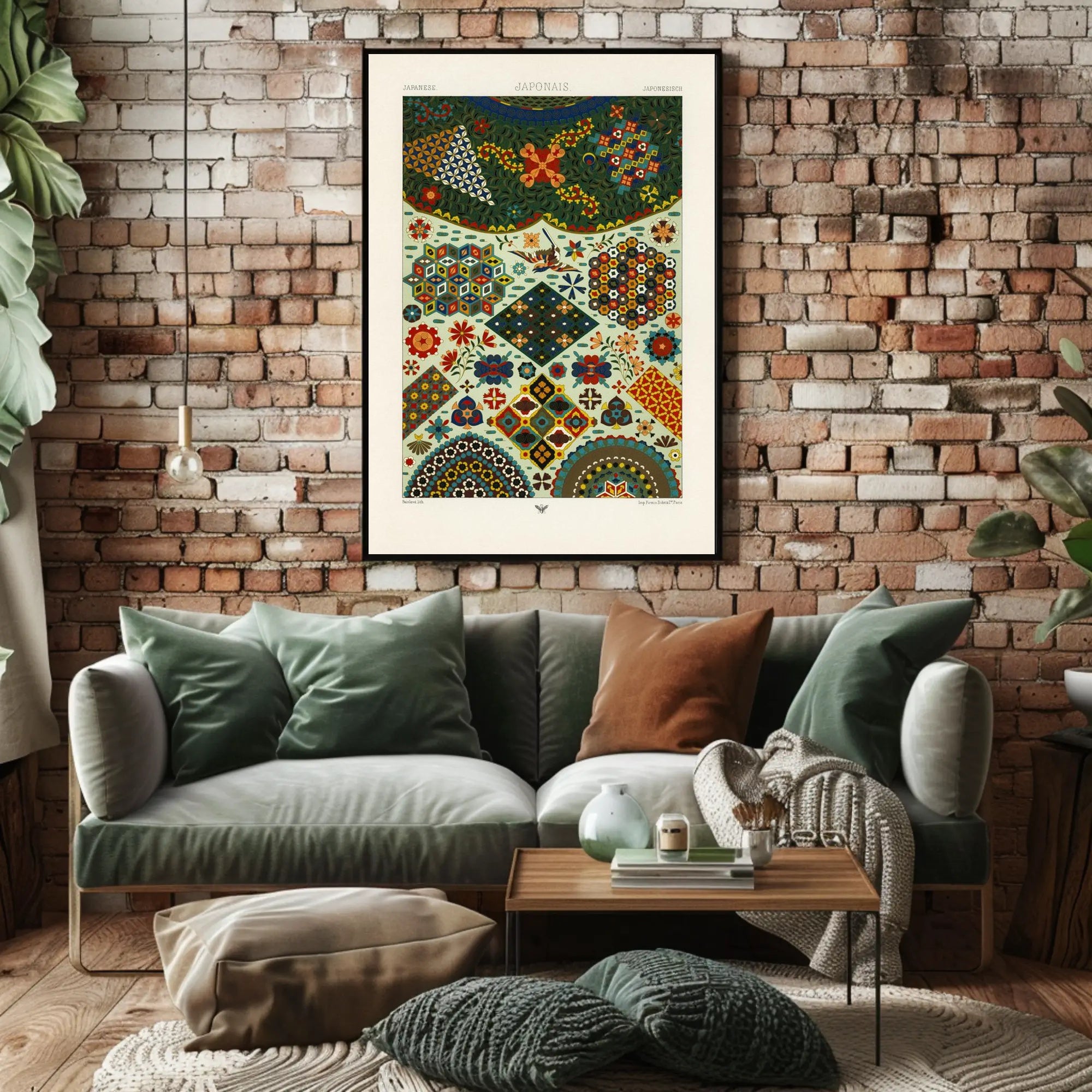 Japanese Pattern Harmony: Vibrant Geometrical and Floral Tapestry Poster