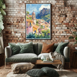 Serene Mediterranean Village Poster PosterGoat
