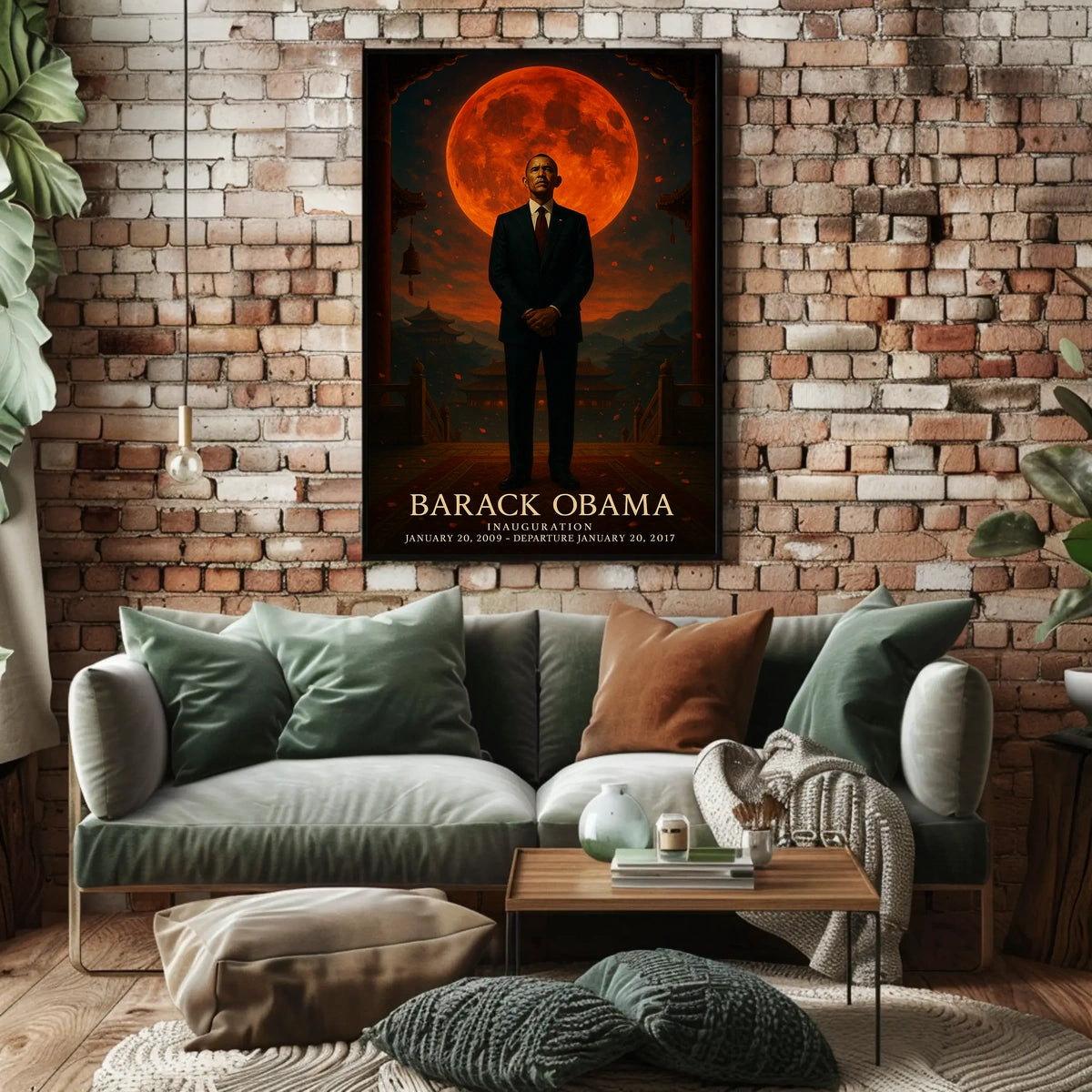 Red Moon Man East Asian Artistic Poster
