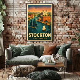 Port of Stockton Vintage Art Travel Poster