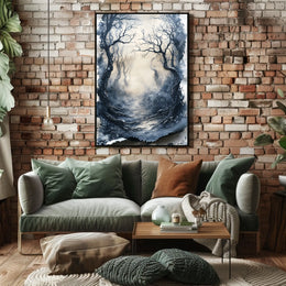 Misty Forest Path Eerie Landscape Artistic Poster