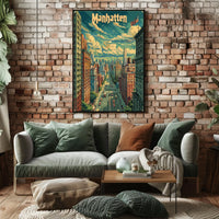 Manhattan Skyline Cityscape Poster Vintage Wall Art