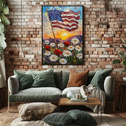 Windswept American Flag Wall Art Print 18x24 Poster