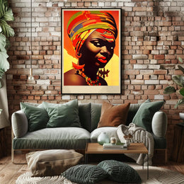 Vibrant Elegance: Woman with Colorful Headwrap and Bold Accessories Poster