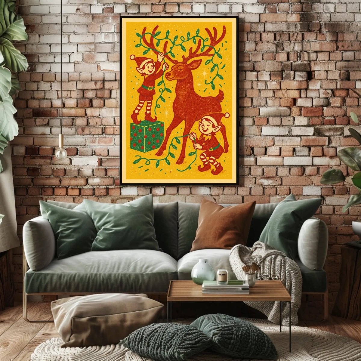 Festive Elves And Reindeer Poster