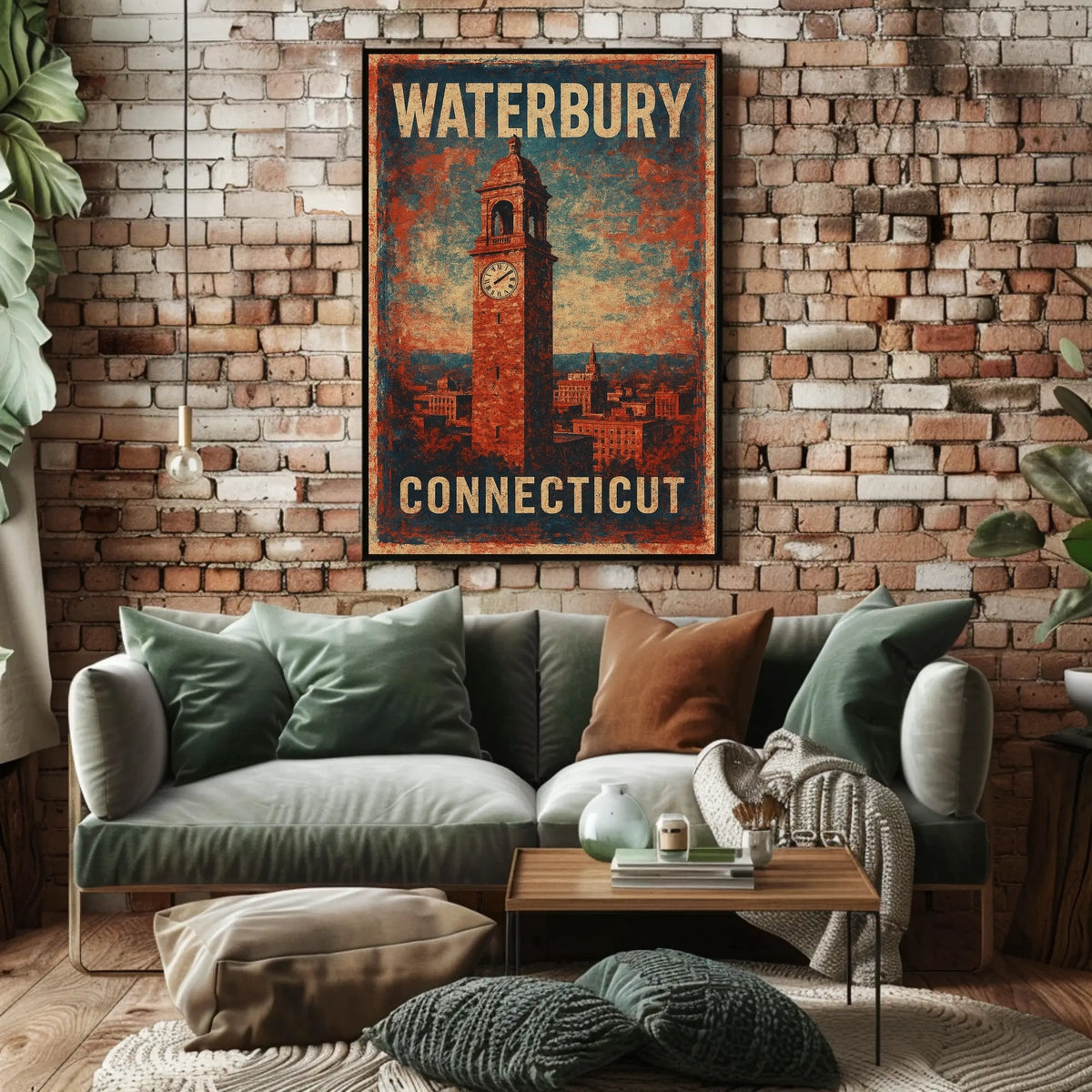 Waterbury Clock Tower Vintage Art Deco Poster