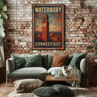 Waterbury Clock Tower Vintage Art Deco Poster