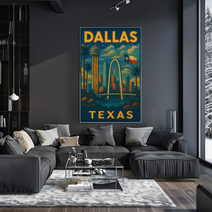 Dallas Texas Skyline Bridge Travel Poster