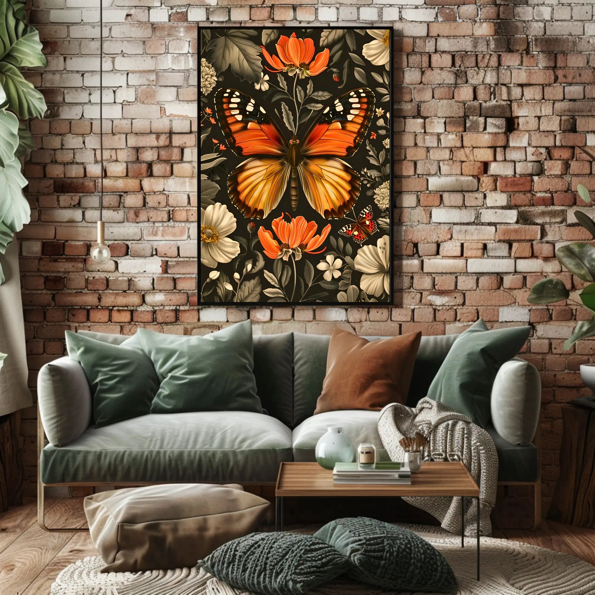 Vibrant Butterfly and Flowers Decorative Animal Poster