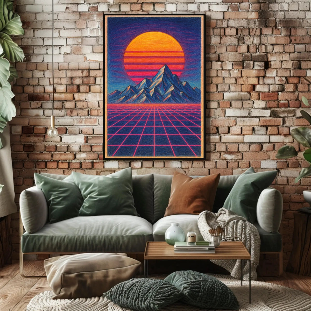Retro-Futuristic Neon Landscape Poster - Futuristic Sci-Fi Poster