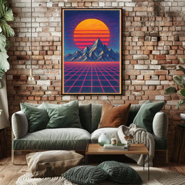 Retro-Futuristic Neon Landscape Poster - Futuristic Sci-Fi Poster