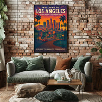 Los Angeles Skyline Retro Travel Poster Art Print
