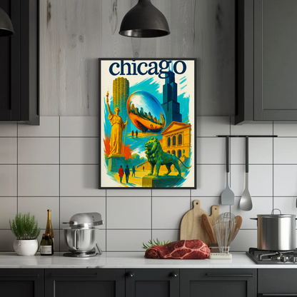 Chicago Lion Bean Willis Art Urban Vintage Travel Poster Wall Art