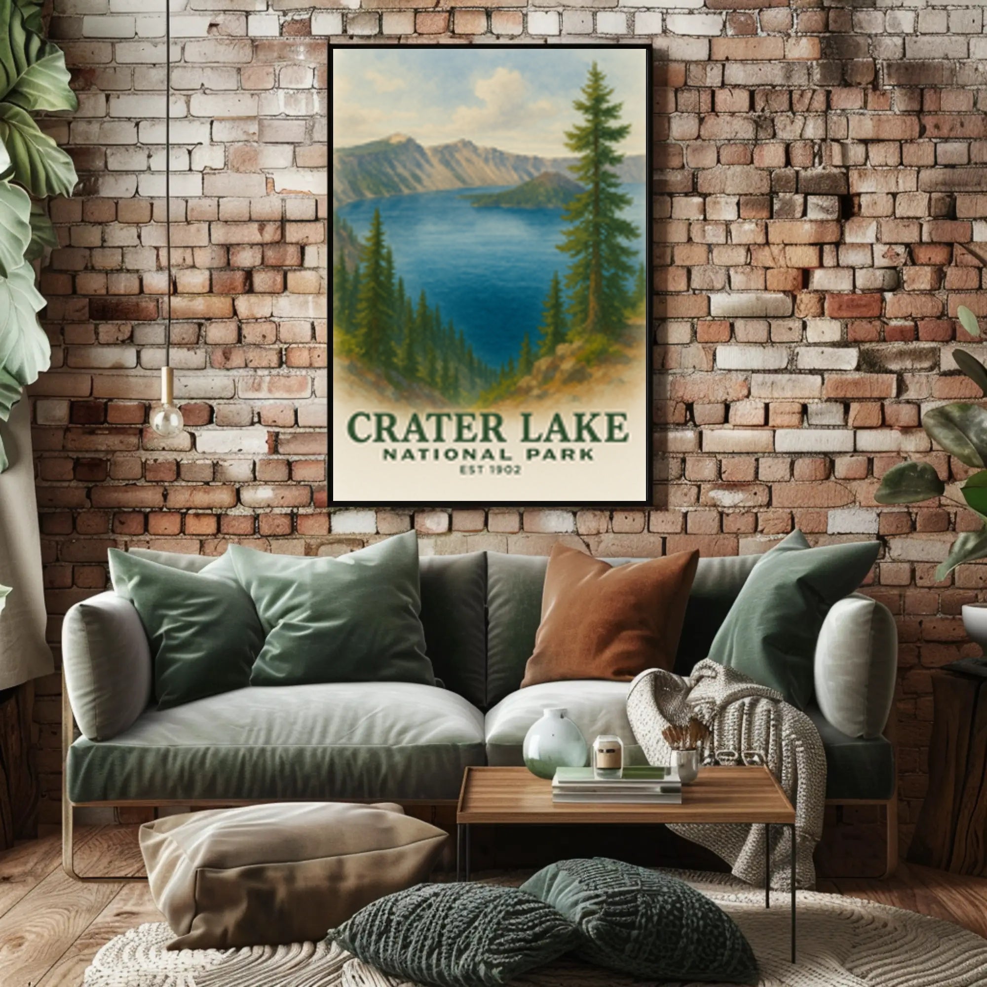 Crater Lake Scenic Travel Poster Vintage Wall Art