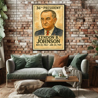 Lyndon B. Johnson 36th President of the United States Exaggerated Cartoon Sketch Poster