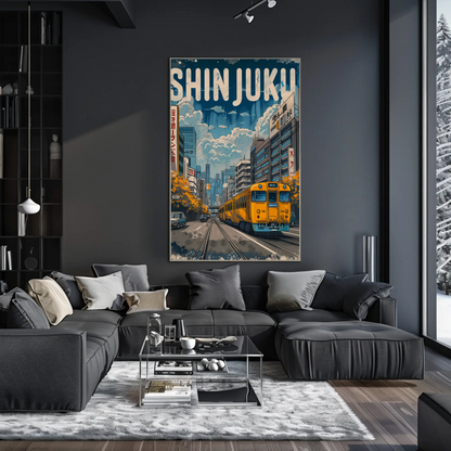Shinjuku Tokyo Yellow Train Street City Travel Poster