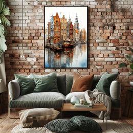 European Canal Cityscape Art Print Travel Poster