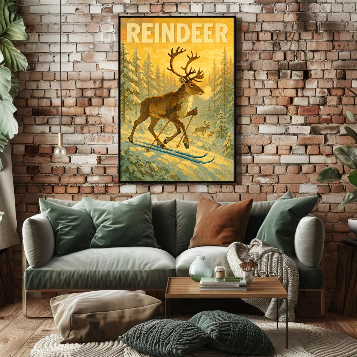 Reindeer On Skis Poster