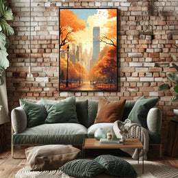 Central Park Autumn Escape in Abstract Artistic Poster