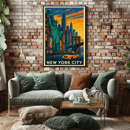 New York City Poster Vintage Travel Cityscape Wall Art