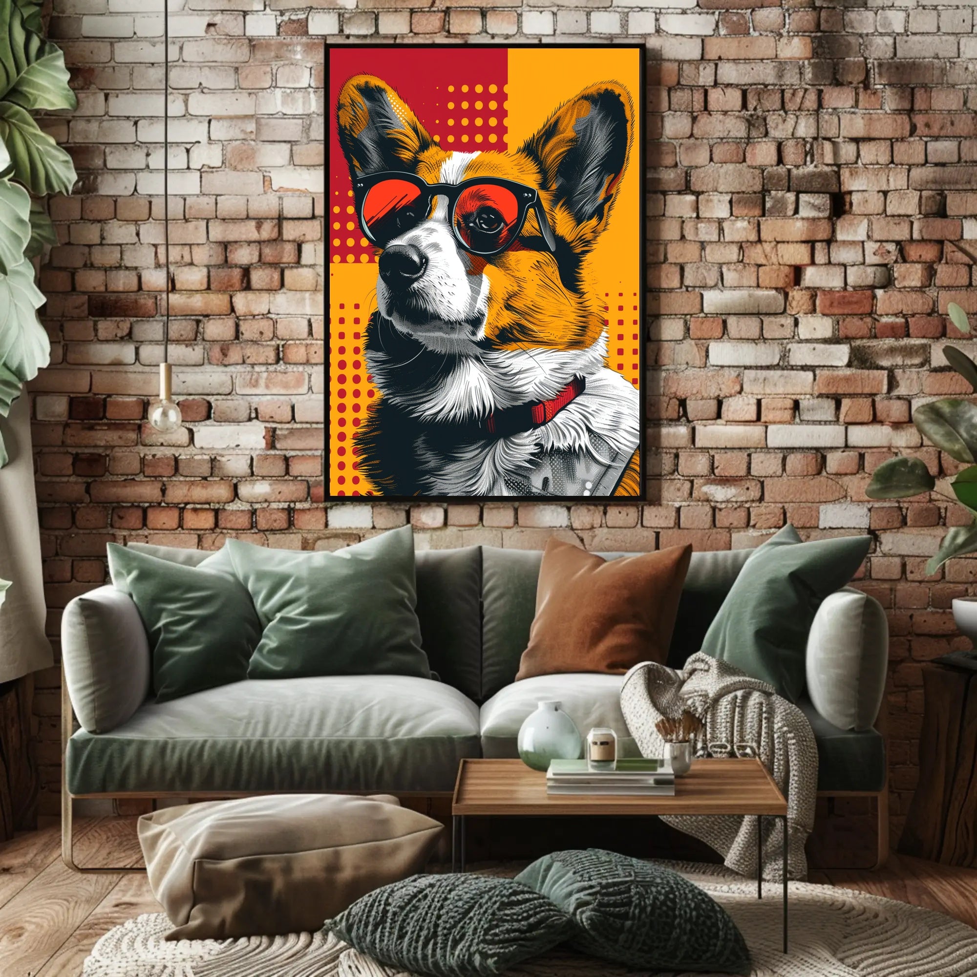 Stylized Corgi Dog with Sunglasses Pop Culture Poster PosterGoat