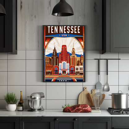 Tennessee USA 1950s Music City Skyline Travel Poster