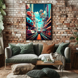 Futuristic Cityscape with High-Speed Train Poster