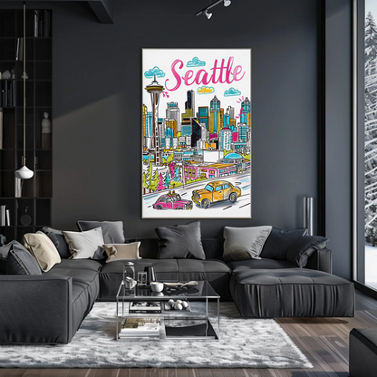 Seattle Washington Skyline Space Needle Travel Poster