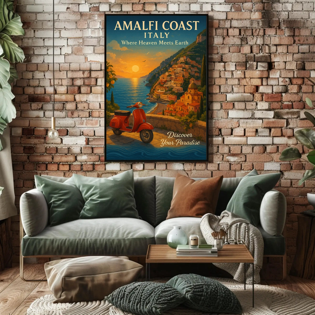 Amalfi Coast Sunset Vintage Travel Poster Art