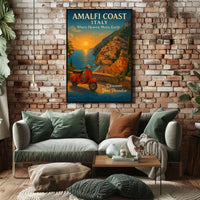 Amalfi Coast Sunset Vintage Travel Poster Art
