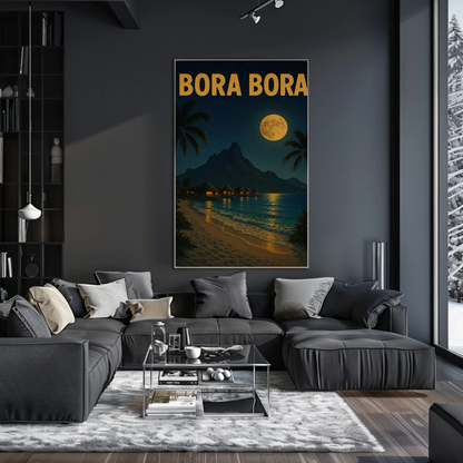 Bora Bora Moonlit Beach Paradise Travel Poster