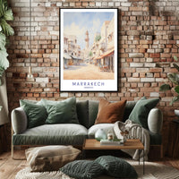 Scenic Marrakech Street Watercolor Travel Poster PosterGoat