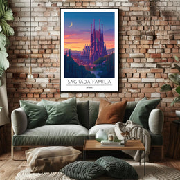 Sagrada Familia Twilight Travel Art Poster
