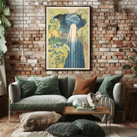 Serene Waterfall Scene: Traditional Japanese Woodblock Print Poster