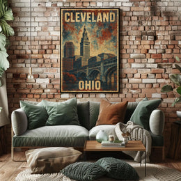 Cleveland, Ohio Vintage Cityscape Poster
