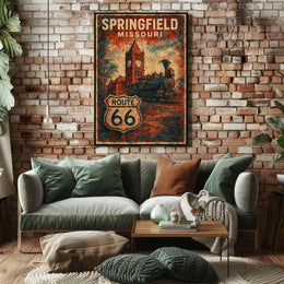 Route 66 Springfield Missouri Vintage Travel Poster